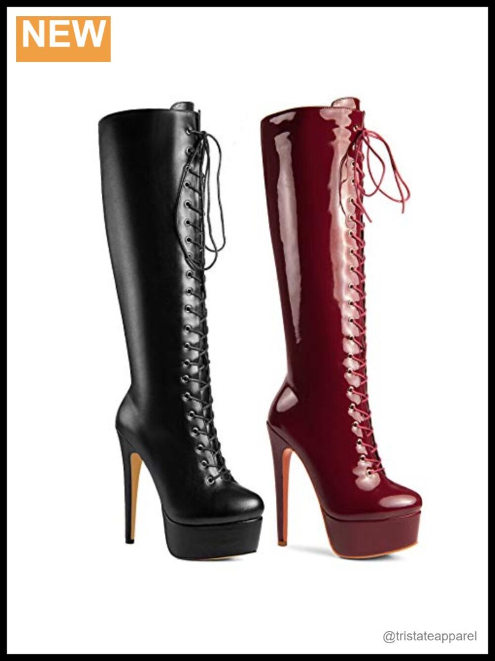 Knee High Stiletto Heel Lace Up Platform Boots Faux Leather